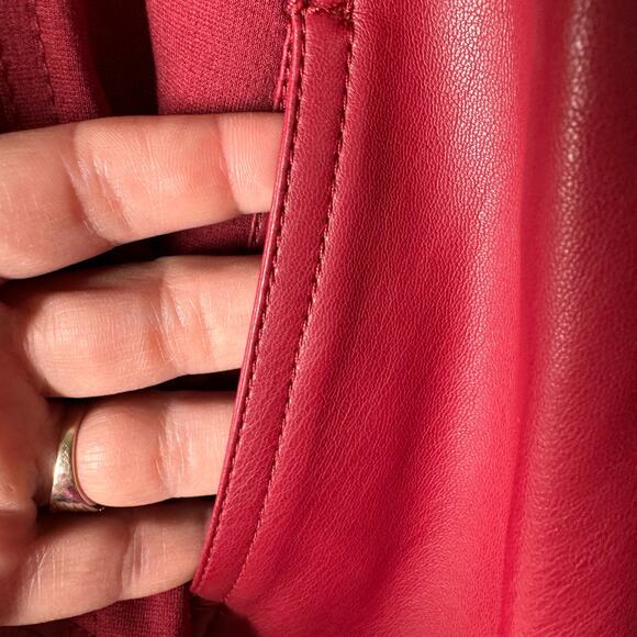 Kut From The Kloth Lincoln' Faux Leather Drape Front Jacket Mix Media Wine Red S - Picture 4 of 8